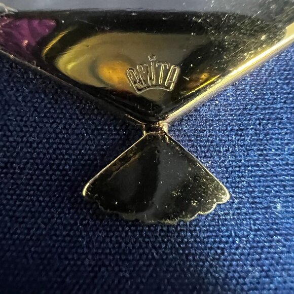 Vintage Gold-Tone Fan Brooch With Floral Design By Brita - Picture 3 of 3